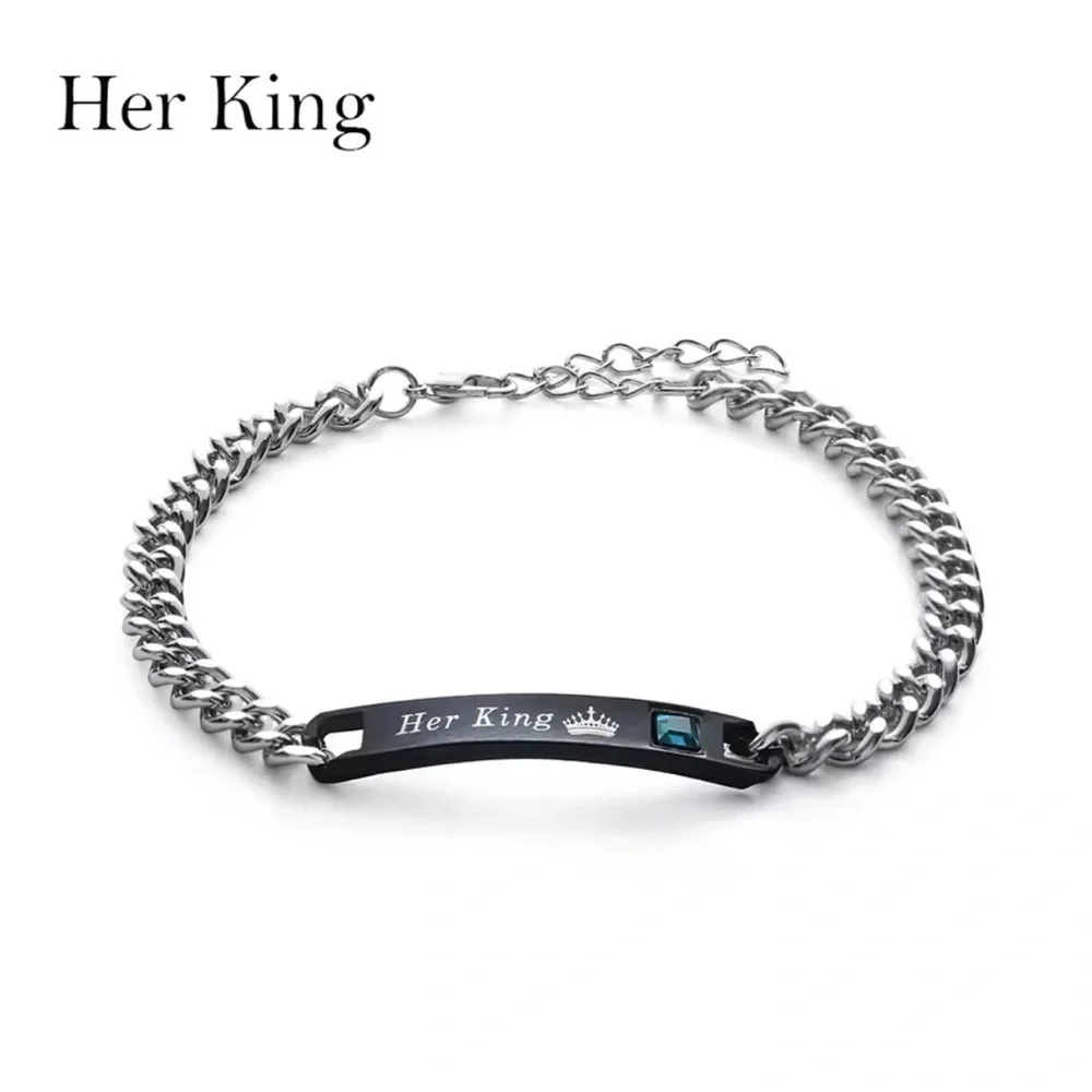 His Queen & Her King Titanium And  Stainless Steel Couples Bracelet Set